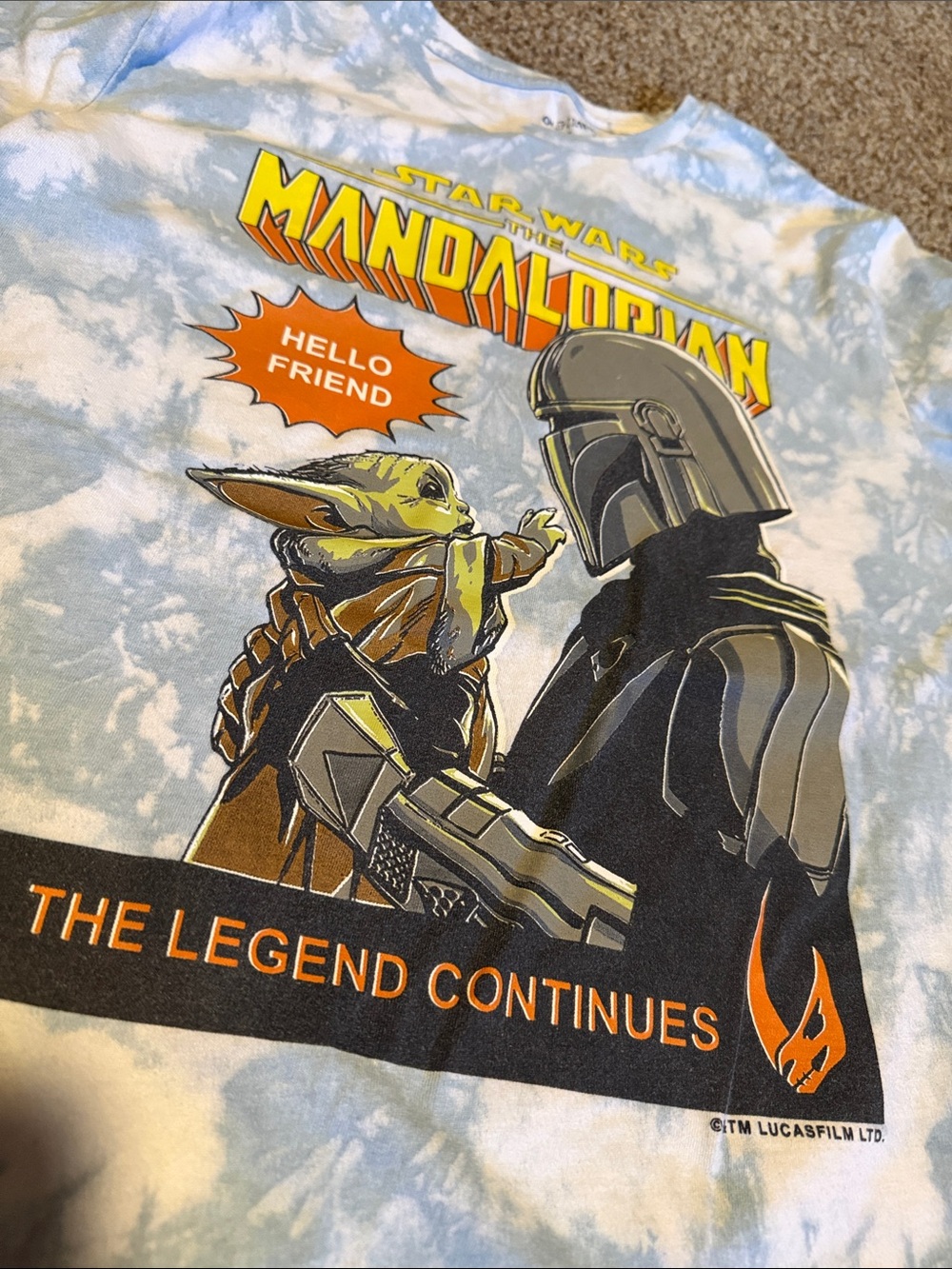 Mandalorian blue & white cloud like tie dye Old Navy tee (M)